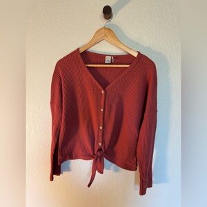 Paper Crane Large waffle knit  crop tie shirt long sleeve